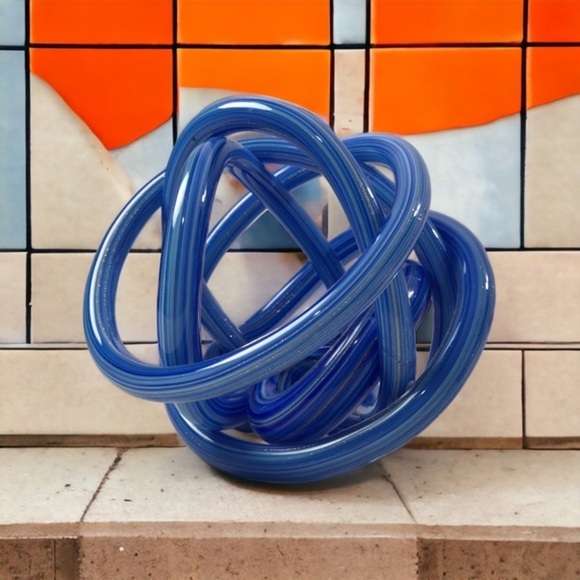 Other - Abstract Art Glass Knot Twisted Figurine Blue Sparkle Gold Inclusions